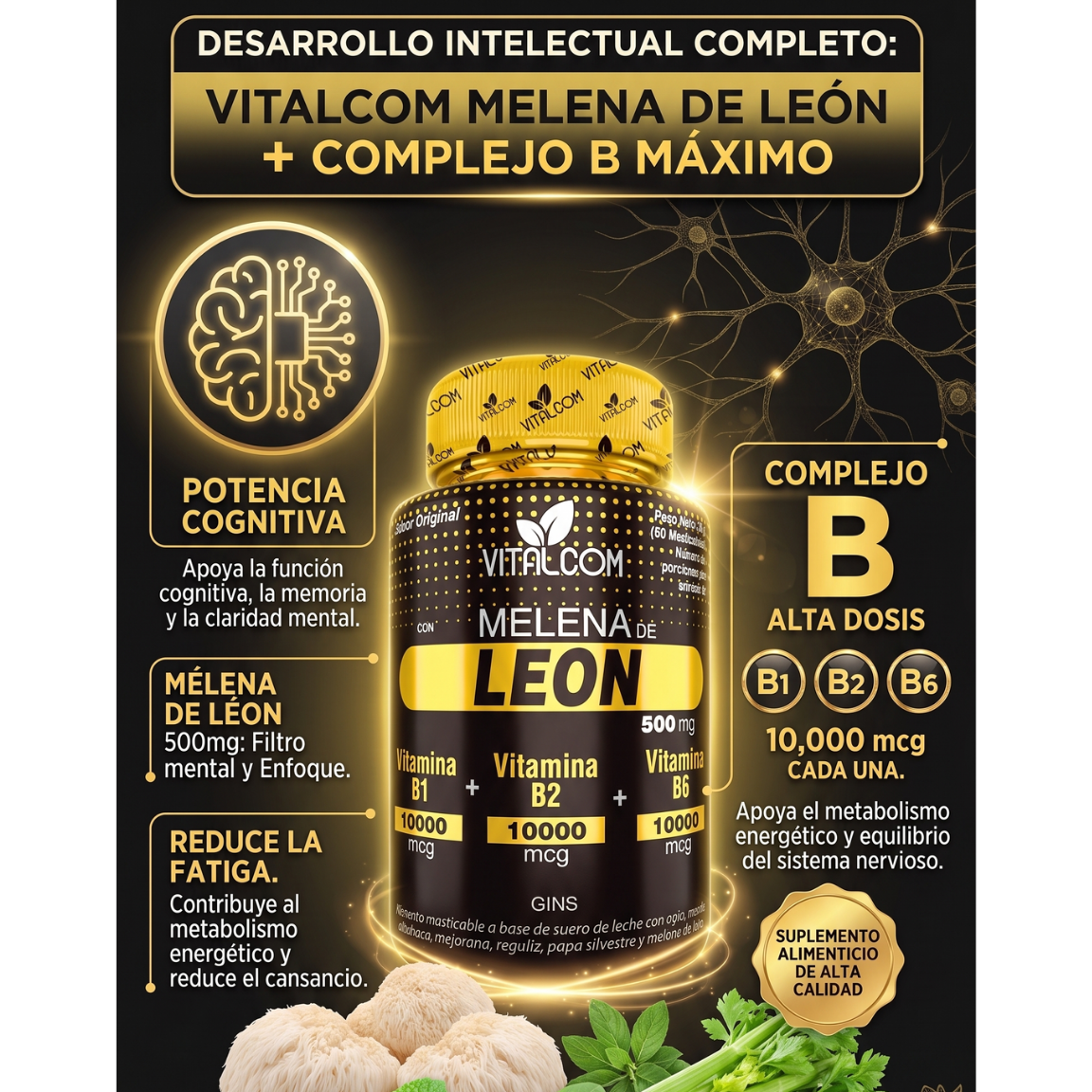Melena de León Vitalcom 500mg | 60 Cápsulas